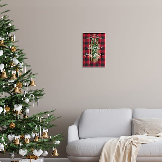 Stupell Industries Happy Holidays Tartan Sled Wall Plaque Art